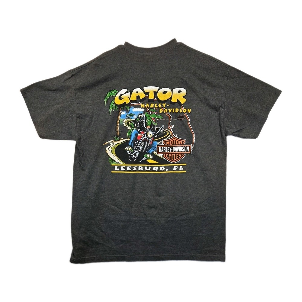 Vintage 2002 Harley Davidson Gator Leesburg FL GraphicT-Shirt Mens XL Gray Hanes